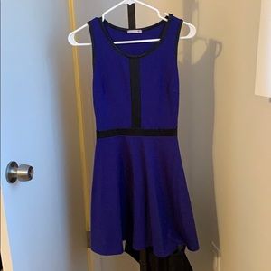 Cobalt blue dress with faux-leather detail